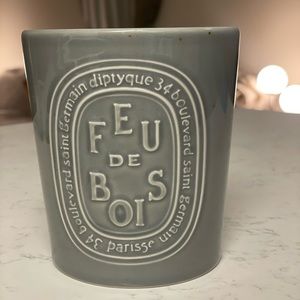 Large grey ceramic Diptyque Feu de Bois candle pot/ container